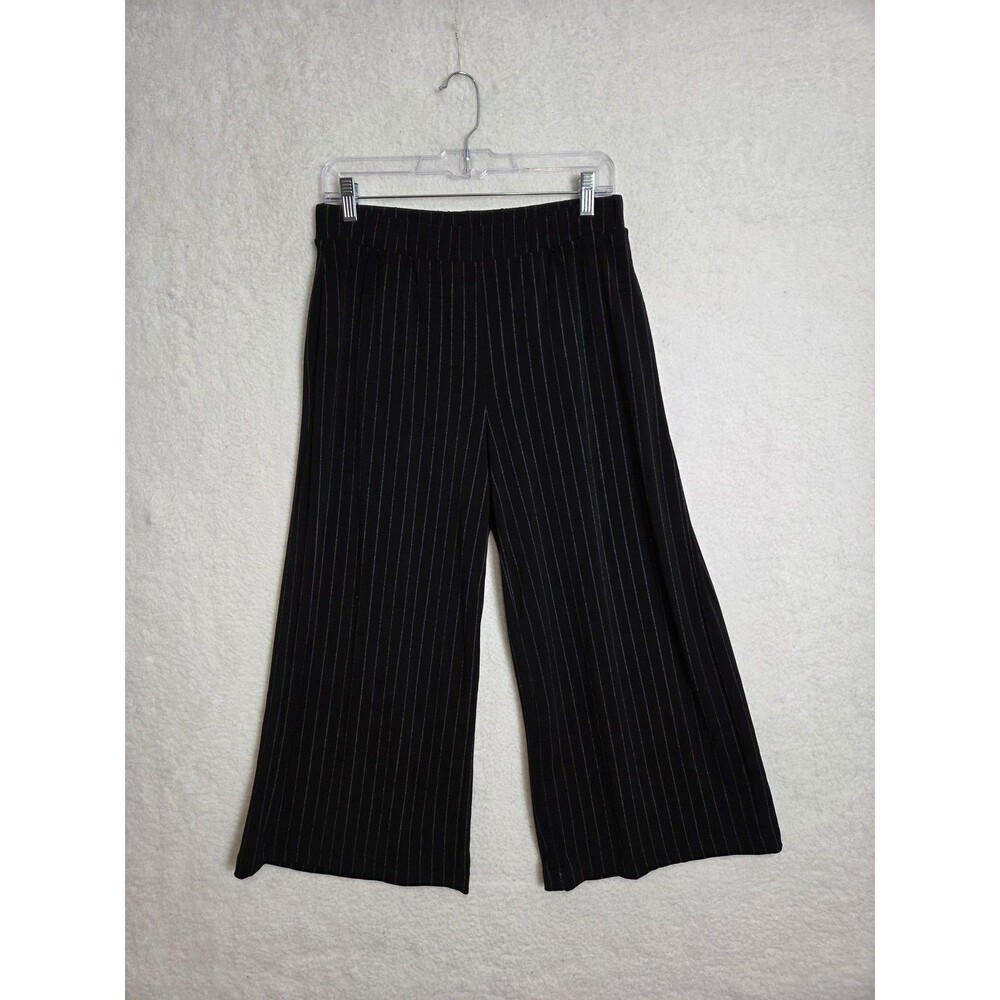 Banana Republic Wide Leg Cropped Pants Womens S Black Pinstripe Stretch Knit - Picture 3 of 9